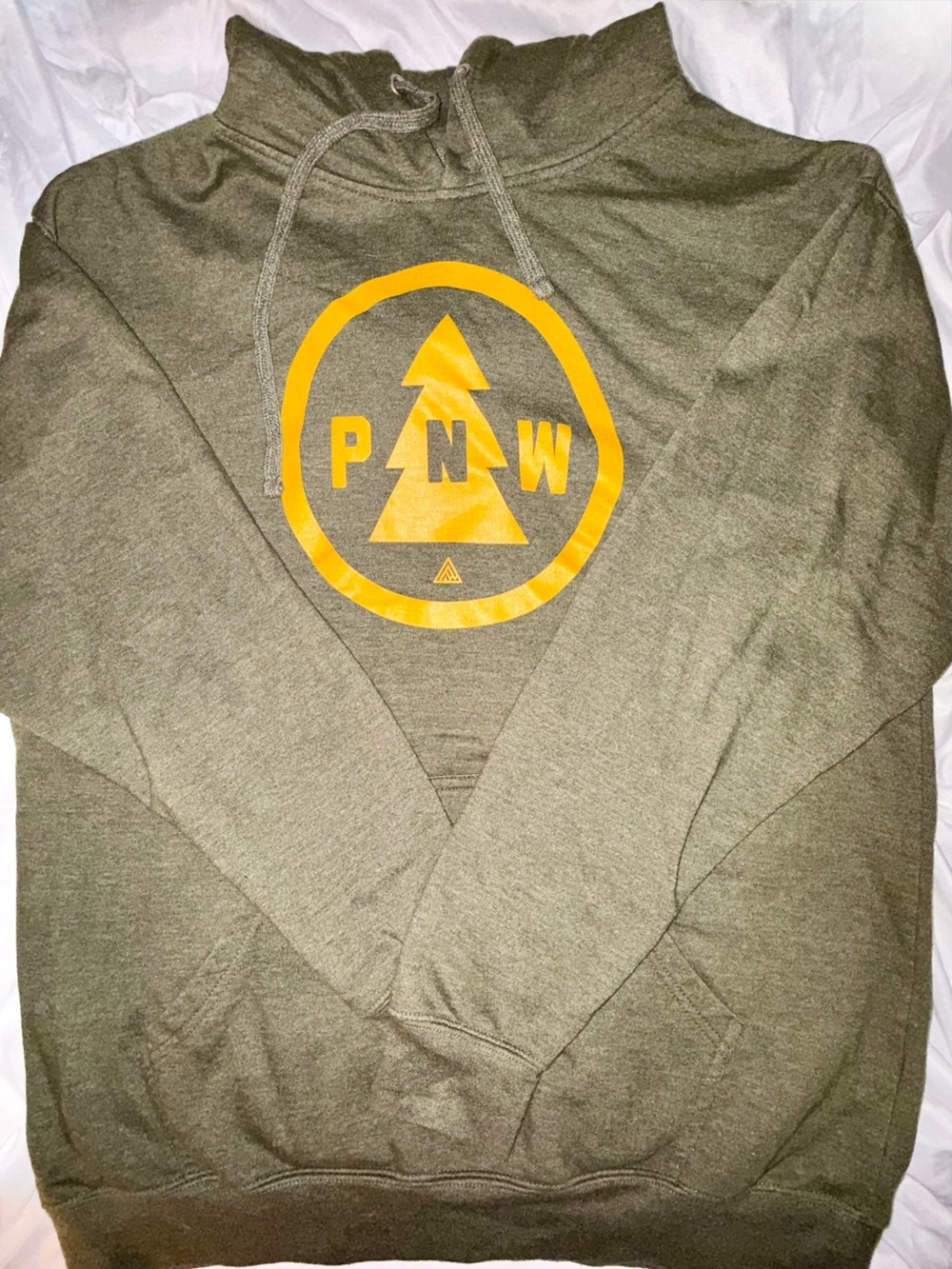 Olive Green Pullover Hoodie with Yellow The Great PNW Graphic